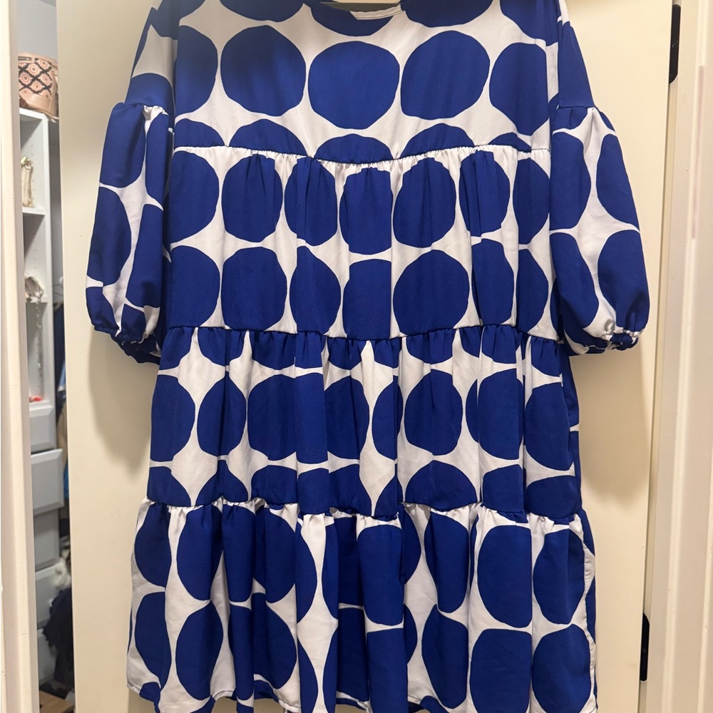 Blue and White Dot Dress